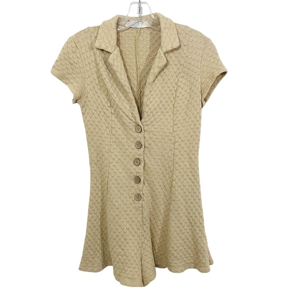 Free People FP Beach‎ Ramona Beige Textured Romper One Piece Size XS